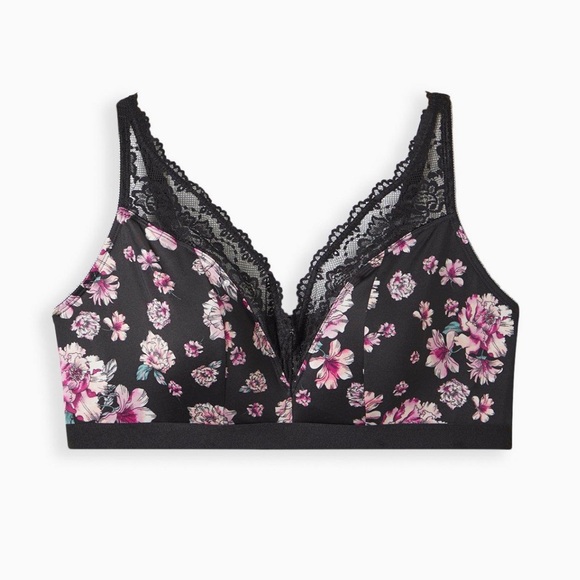 torrid Other - Torrid Black Pink Flower Floral Lace Lightly Lined Microfiber Bralette Bra